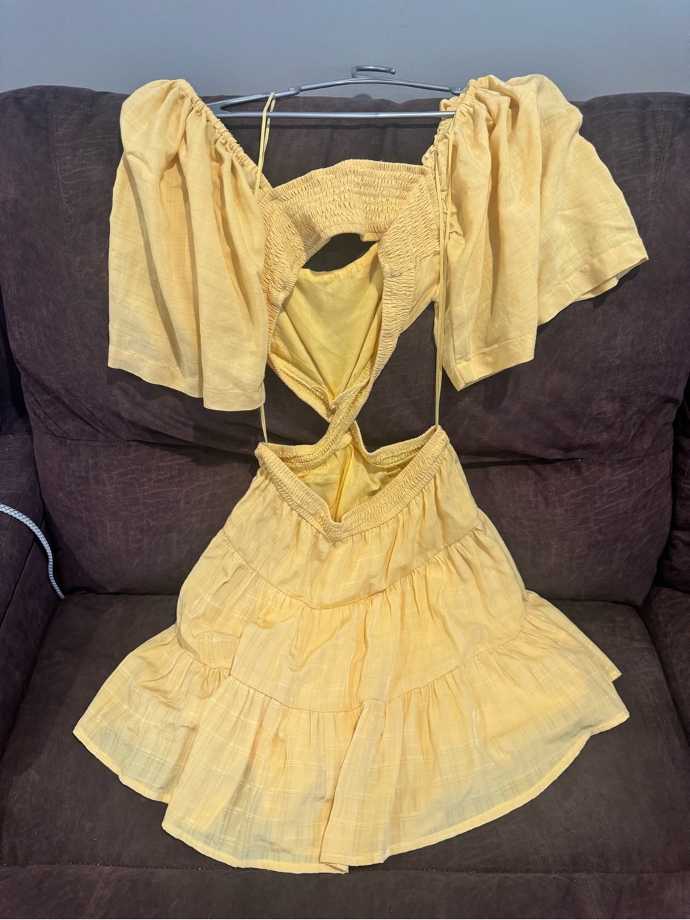 Yellow Smocked Cutout Tiered Mini Dress - Unbranded